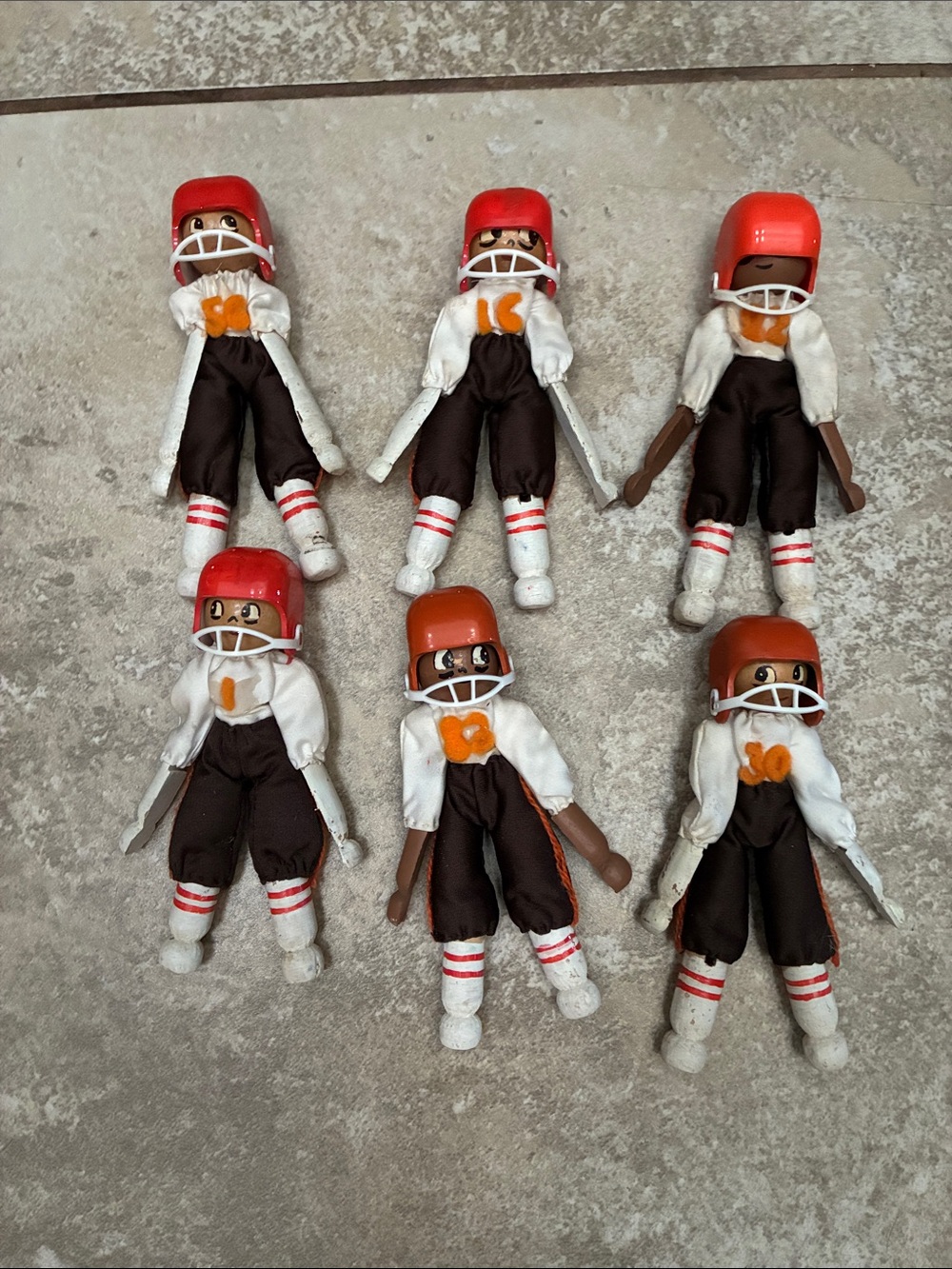 Kids Football Action Figures with Red Helmets and Brown Uniforms (Set of 6)